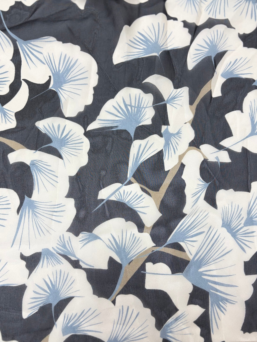 Black with Blue and White Ginko | Silk Chiffon