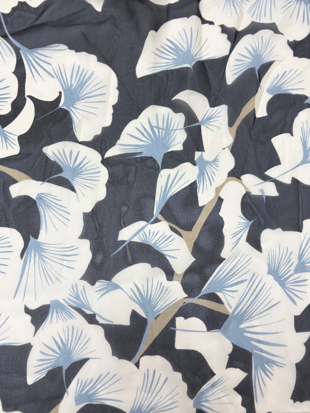 Black with Blue and White Ginko | Silk Chiffon