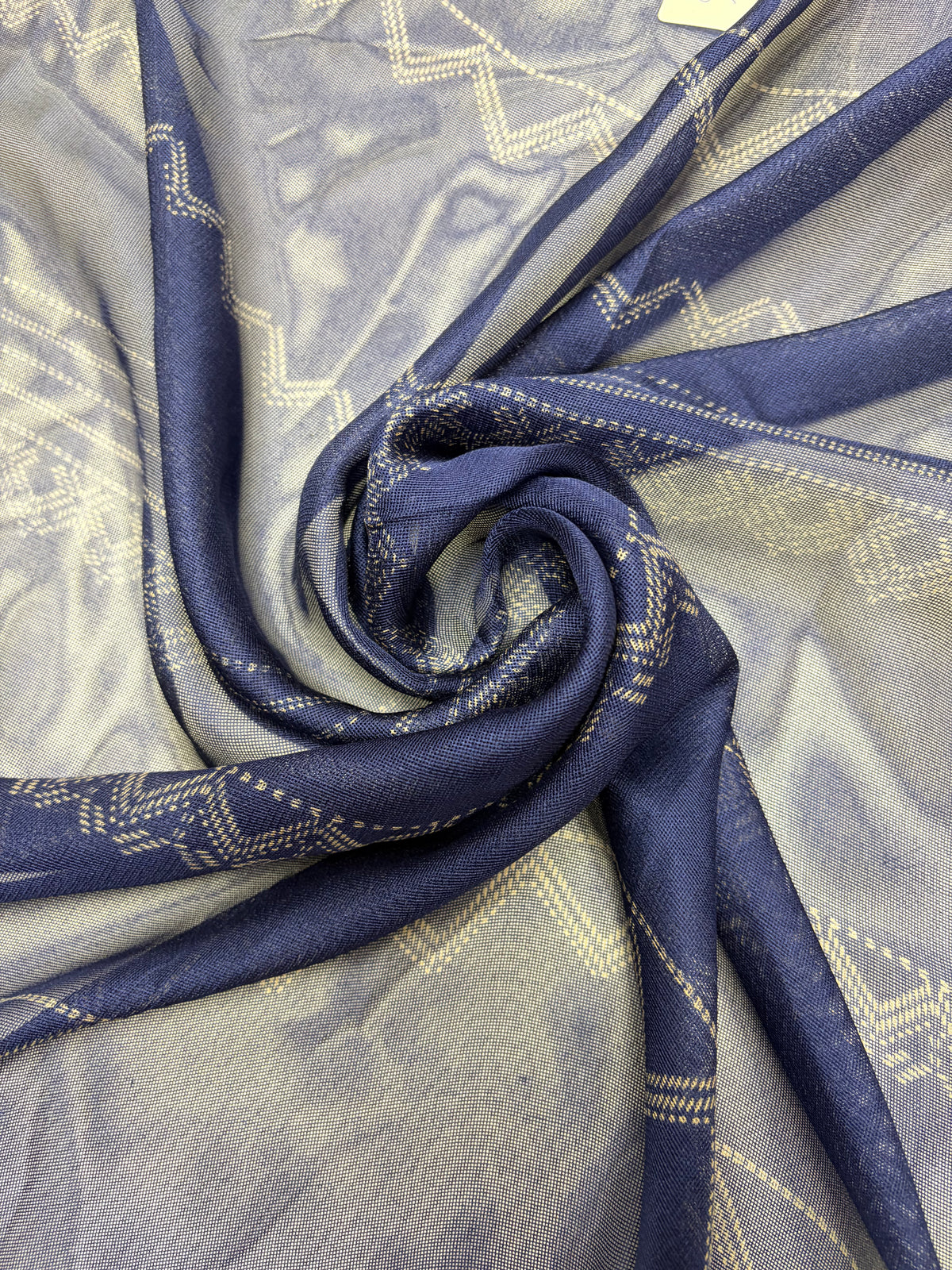 Navy Blue with Taupe Chevron Stripe | Silk