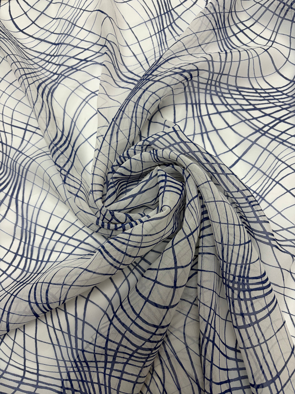Blue Inked Fishnet on White | Silk Chiffon