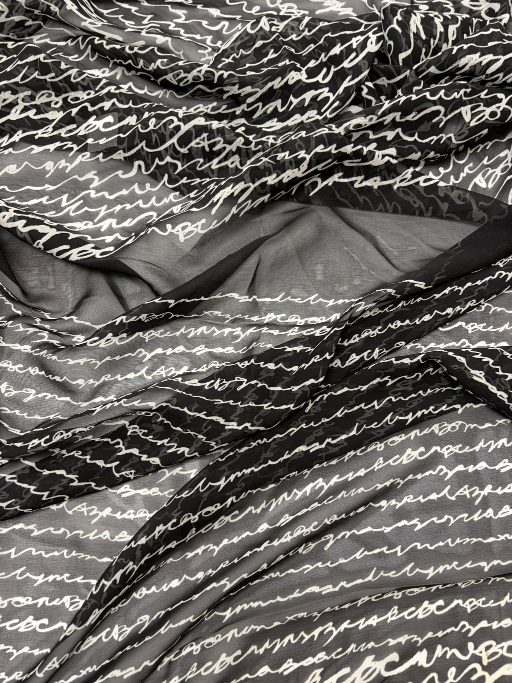 Black with Cursive in White | Silk Chiffon