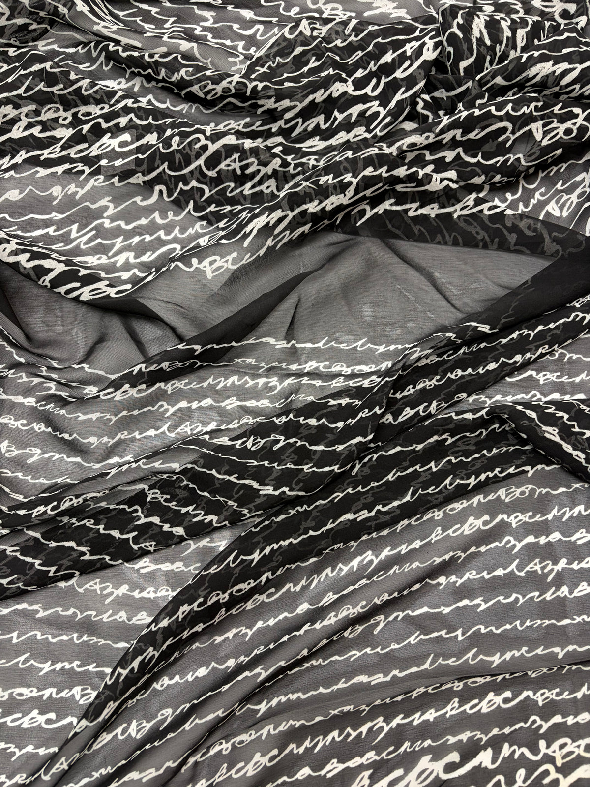 Black with Cursive in White | Silk Chiffon