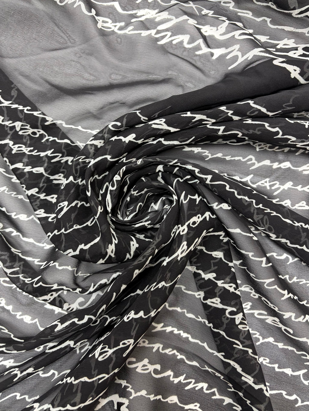 Black with Cursive in White | Silk Chiffon