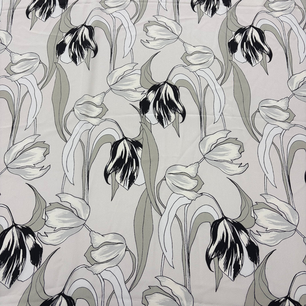 Cream with Ink Drawn Tulips | Silk Chiffon