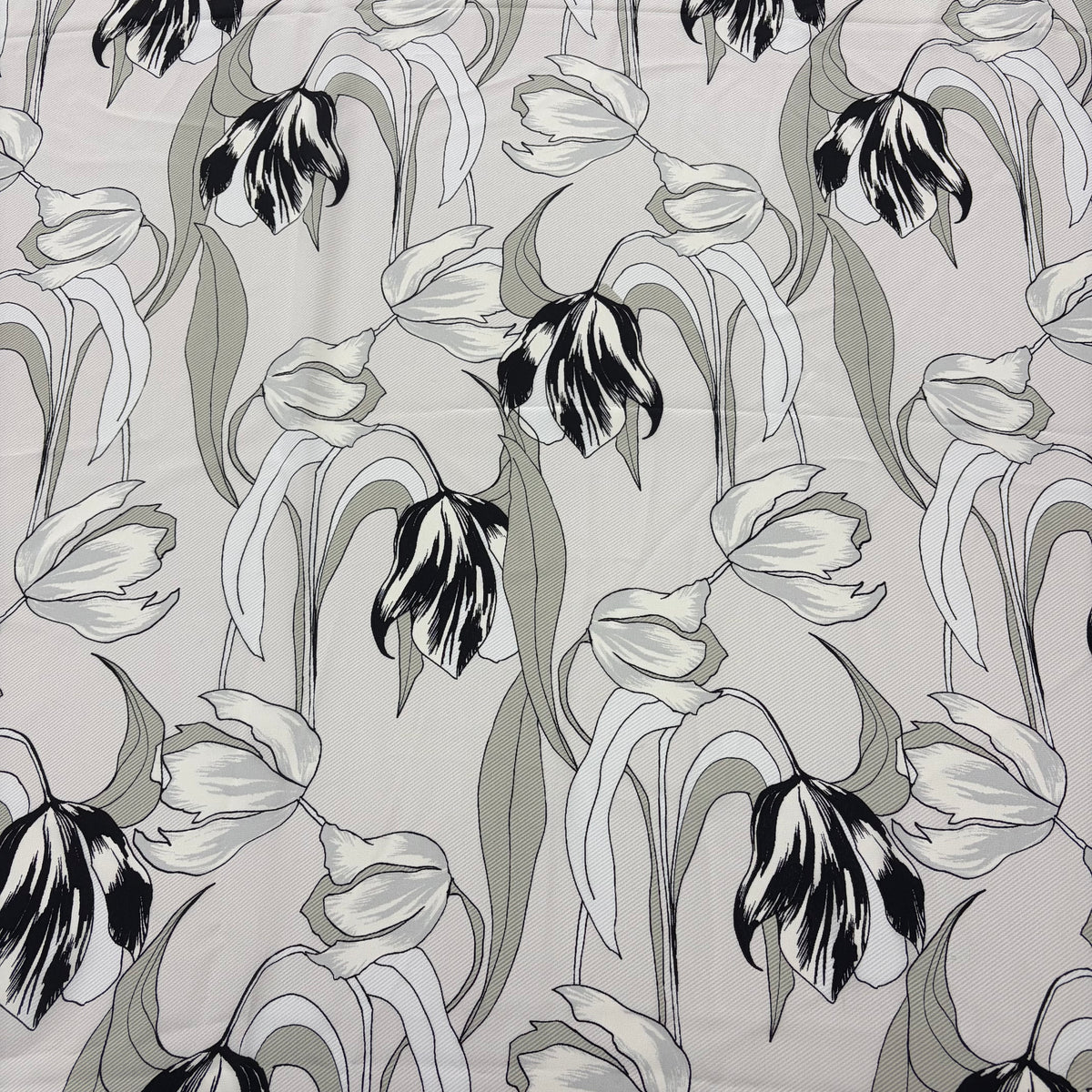 Cream with Ink Drawn Tulips | Silk Chiffon