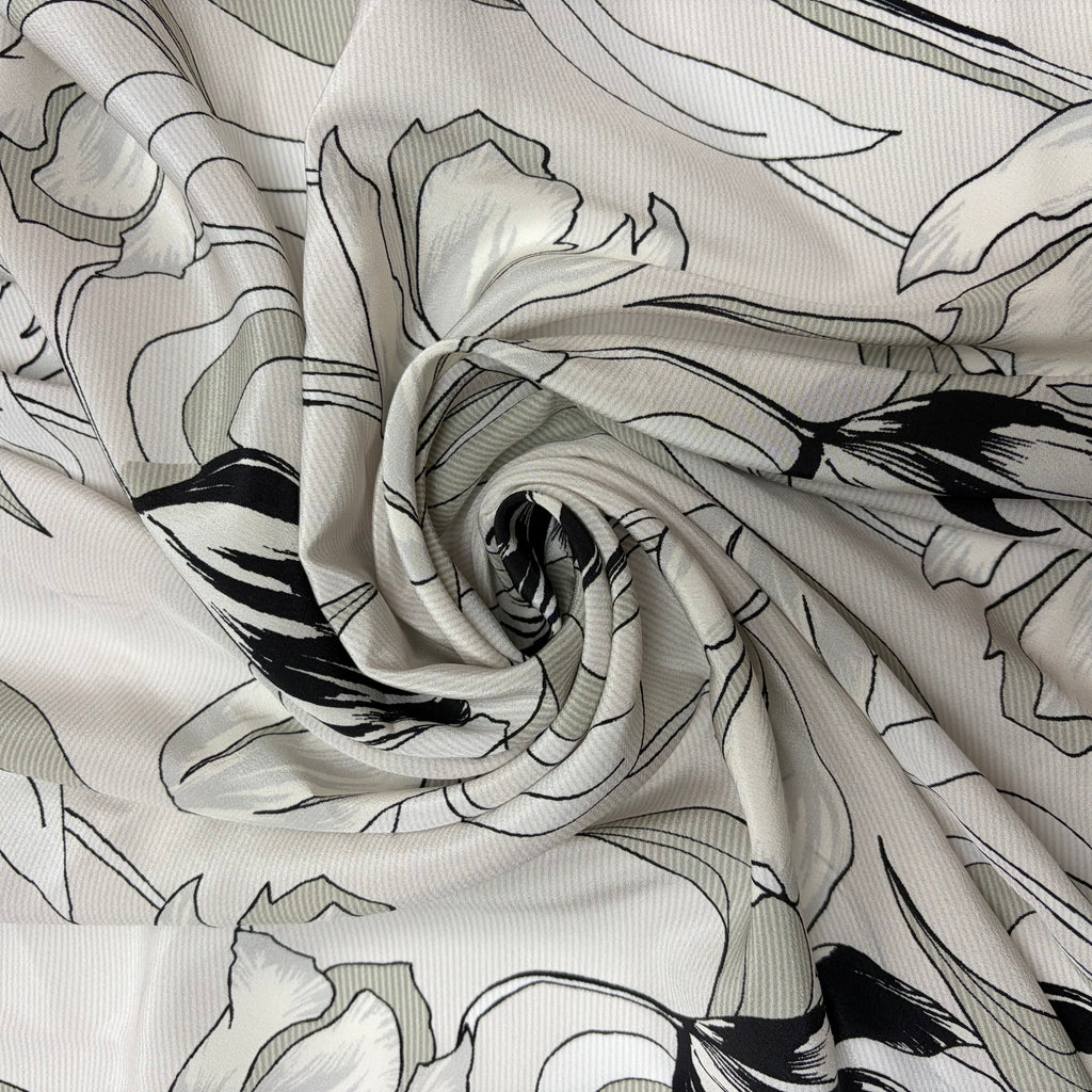 Cream with Ink Drawn Tulips | Silk Chiffon