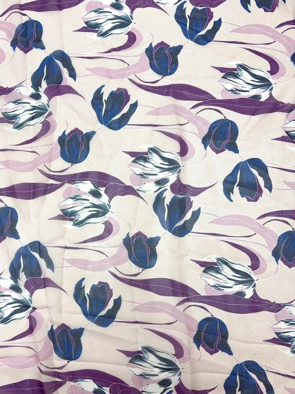 Ink Drawn Tulips in Shades of Blue and Purple | Silk Chiffon