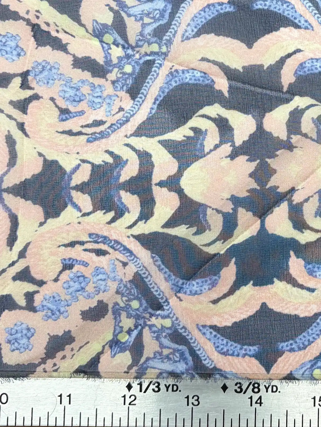 Pink Scroll Print on Navy Blue | Silk Chiffon