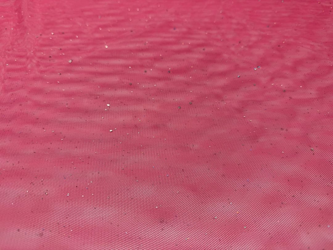 Hot Pink Crystal Tulle | Mesh Glitter