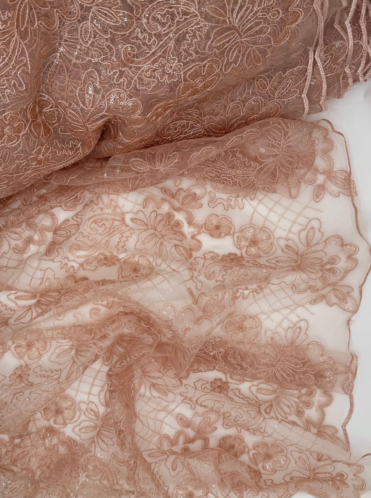 Blush Pink Sequin Embroidered Floral | Lace
