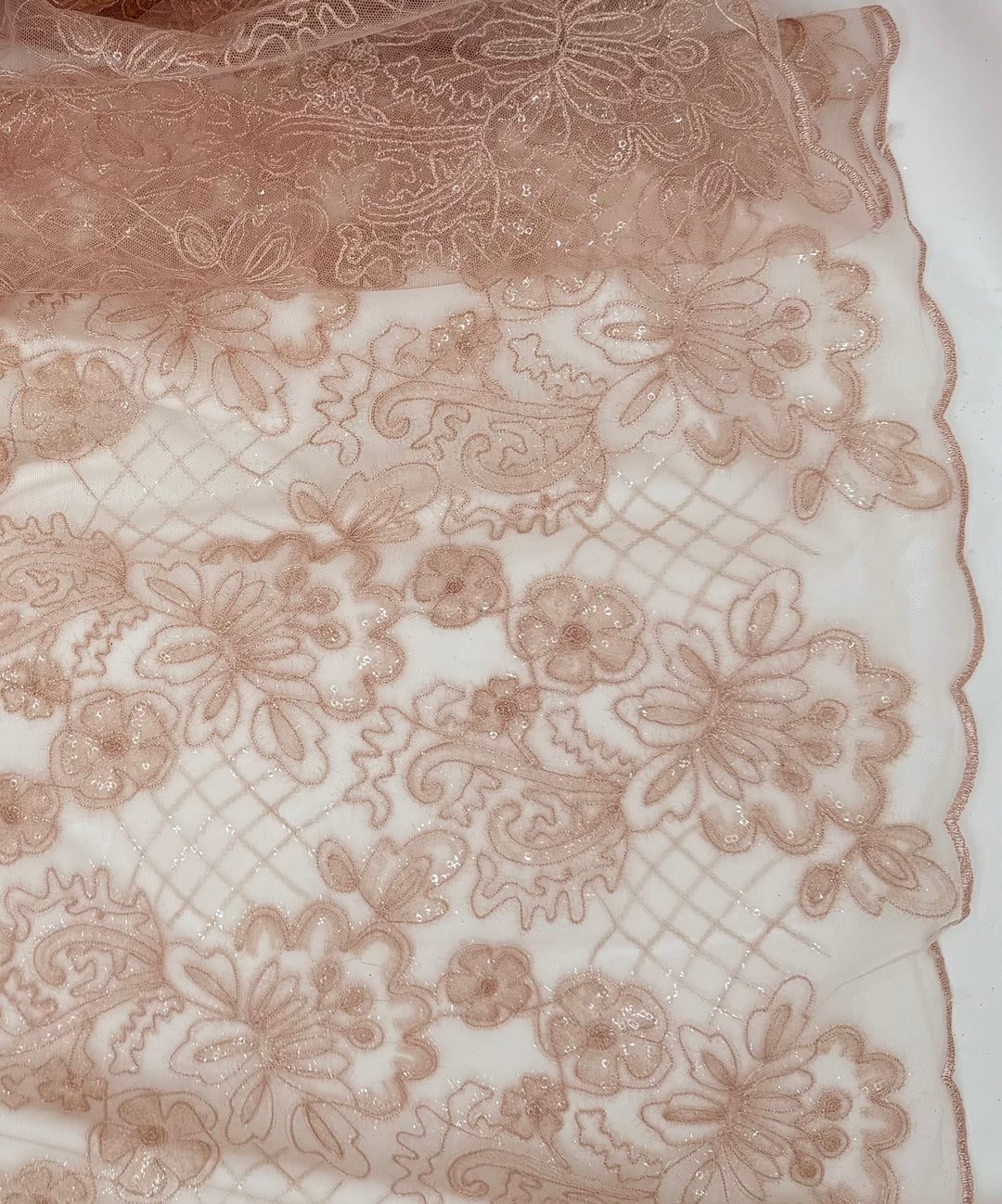 Blush Pink Florals | Embroidered Beaded Tulle