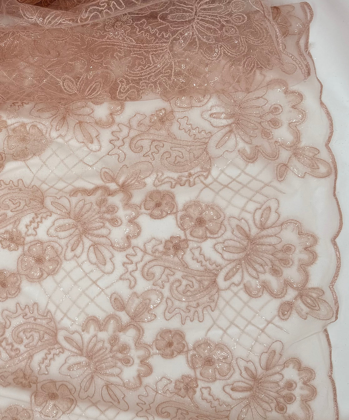 Blush Pink Sequin Embroidered Floral | Lace