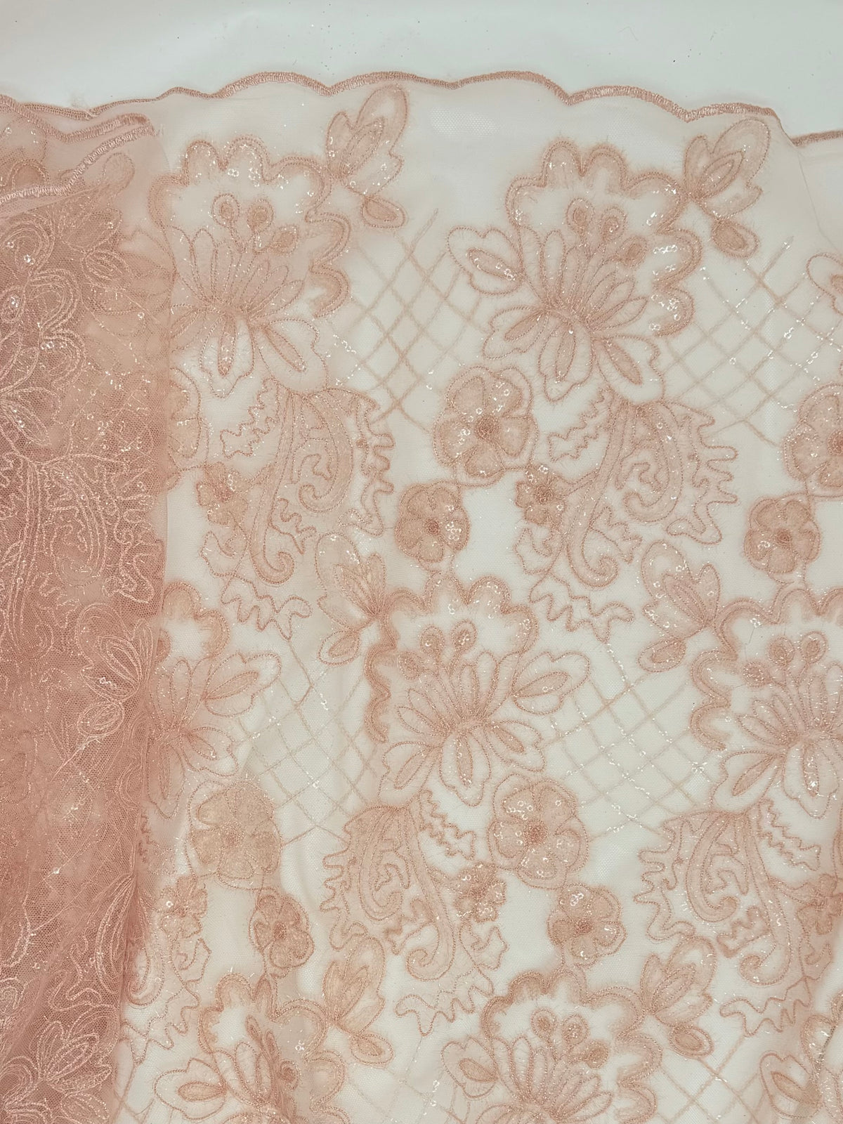 Blush Pink Sequin Embroidered Floral | Lace