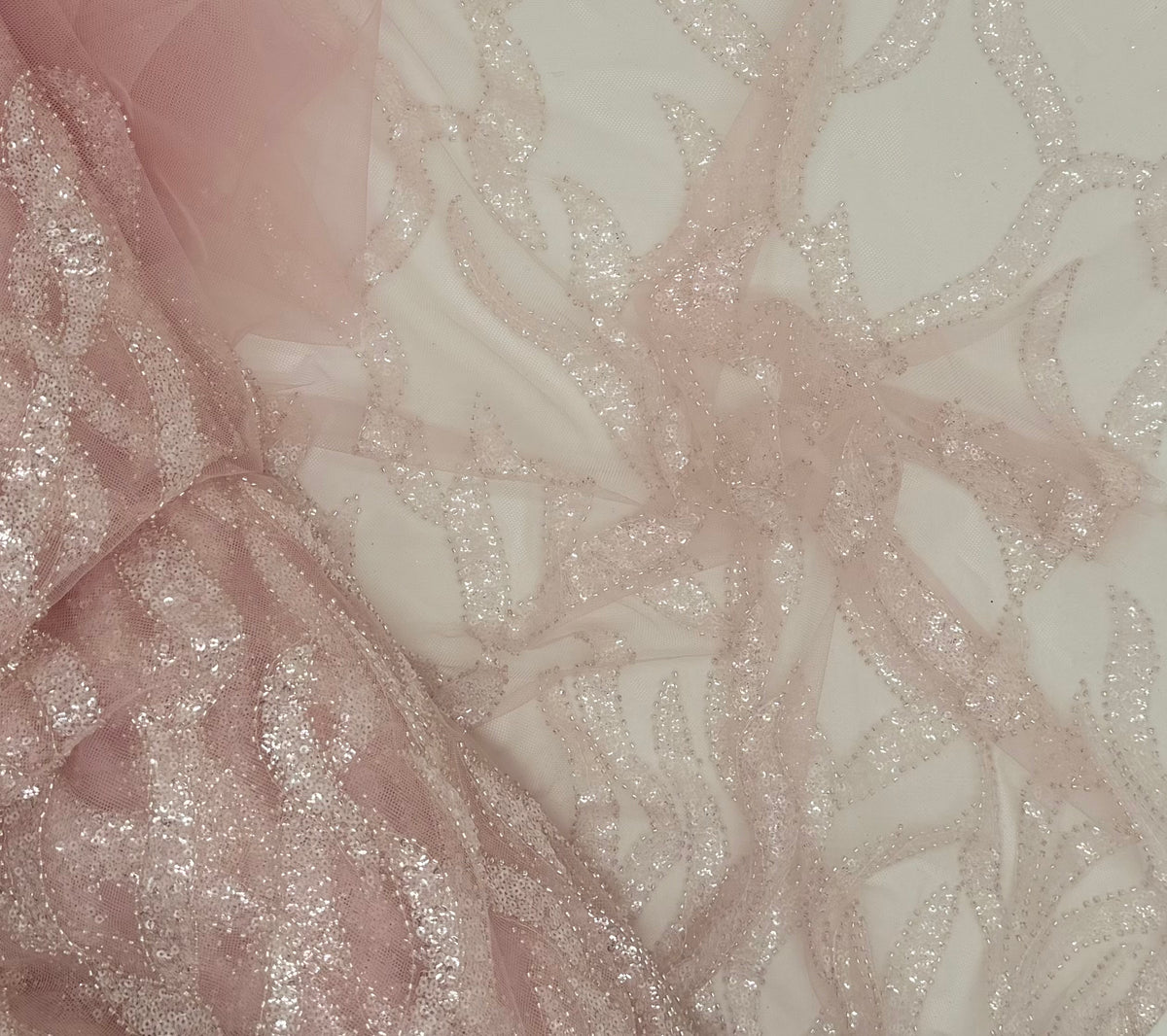 Baby Pink Florals | Embroidered Beaded Tulle