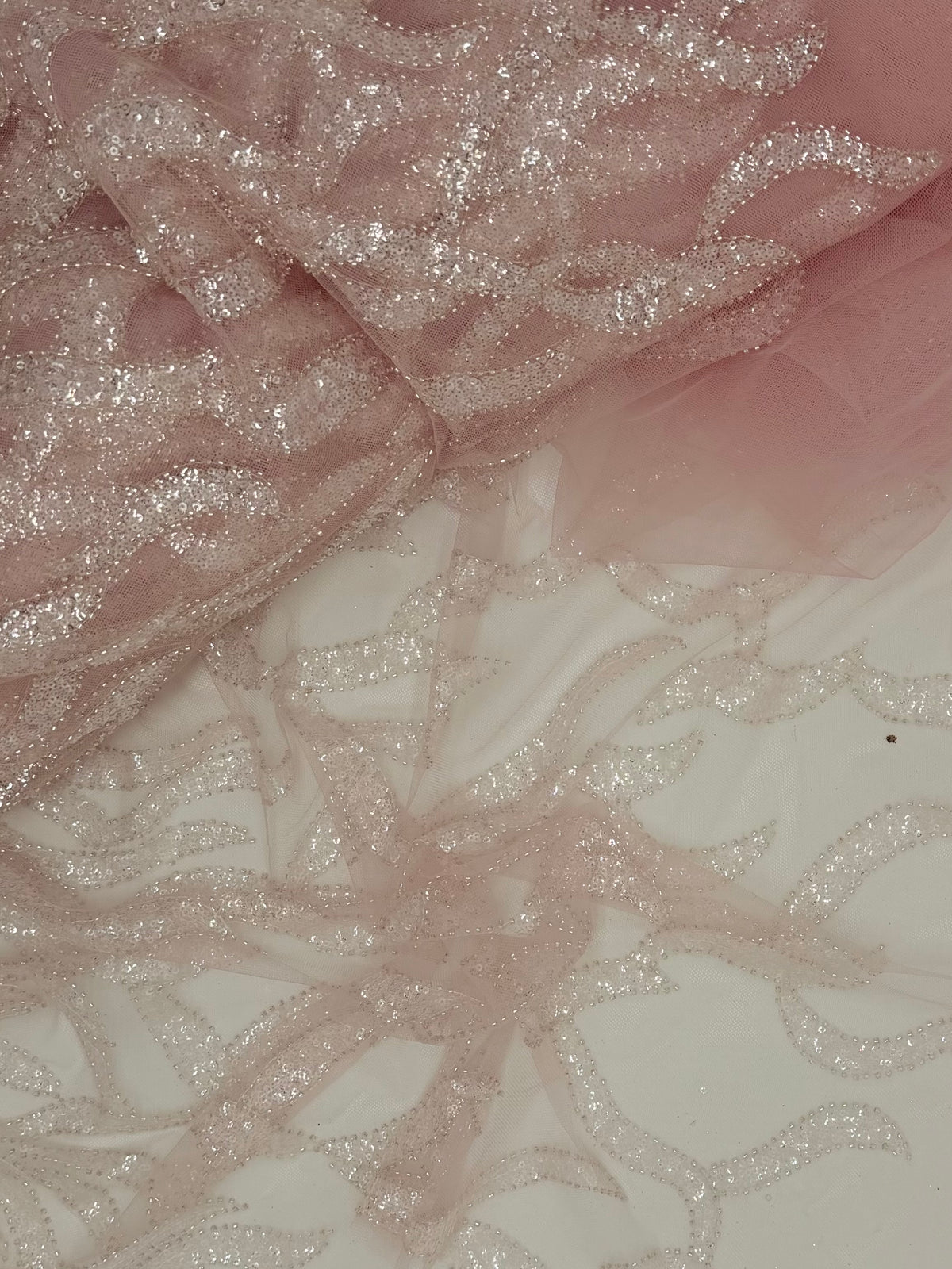 Baby Pink Florals | Embroidered Beaded Tulle