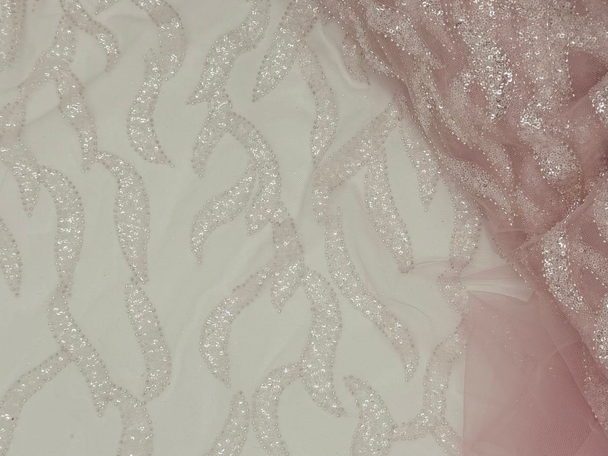 Baby Pink Florals | Embroidered Beaded Tulle