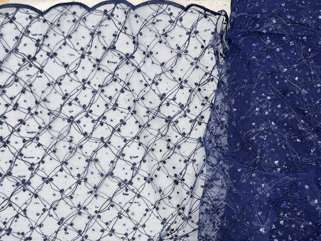 Navy Blue Lace | Embroidered Beaded Tulle