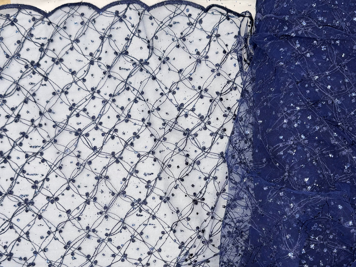 Navy Blue Lace | Embroidered Beaded Tulle