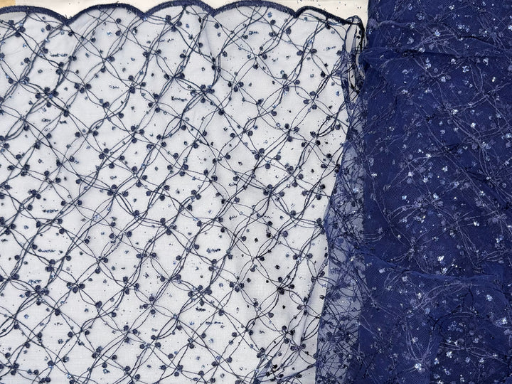Navy Blue Lace | Embroidered Beaded Tulle