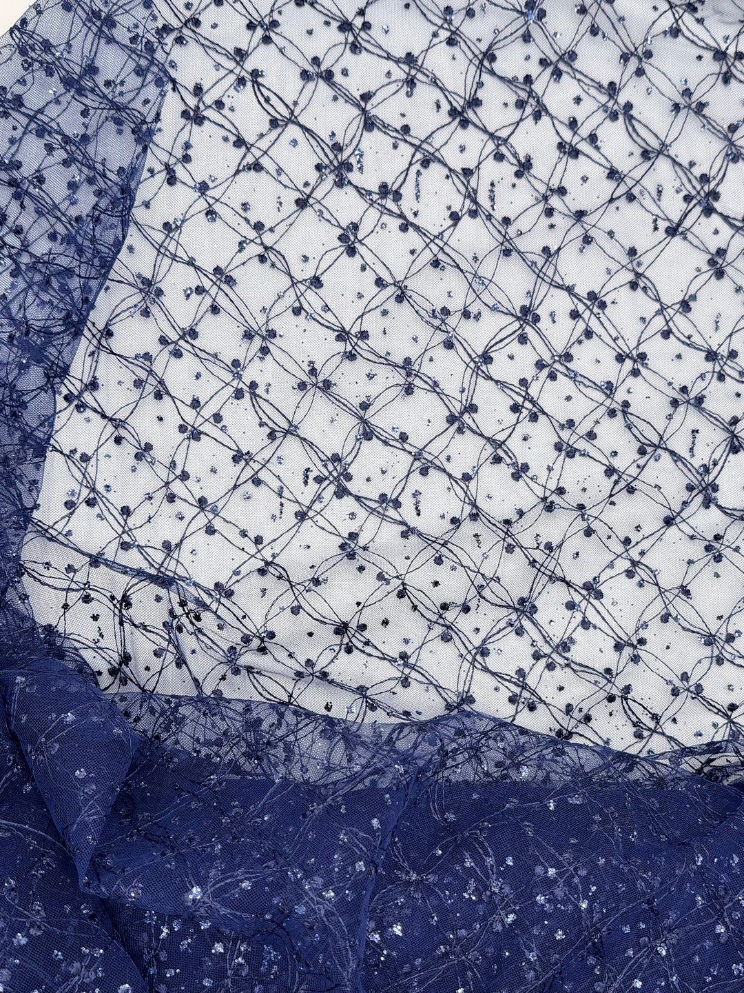 Navy Blue Lace | Embroidered Beaded Tulle