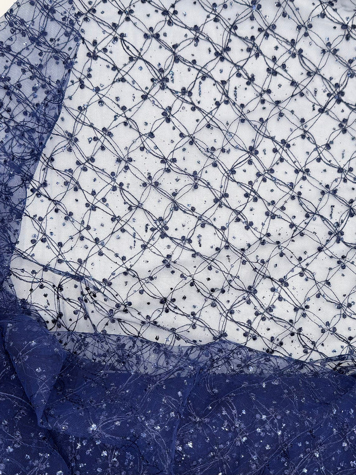 Navy Blue Lace | Embroidered Beaded Tulle