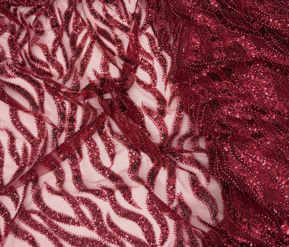Burgundy Lace | Embroidered Beaded Tulle