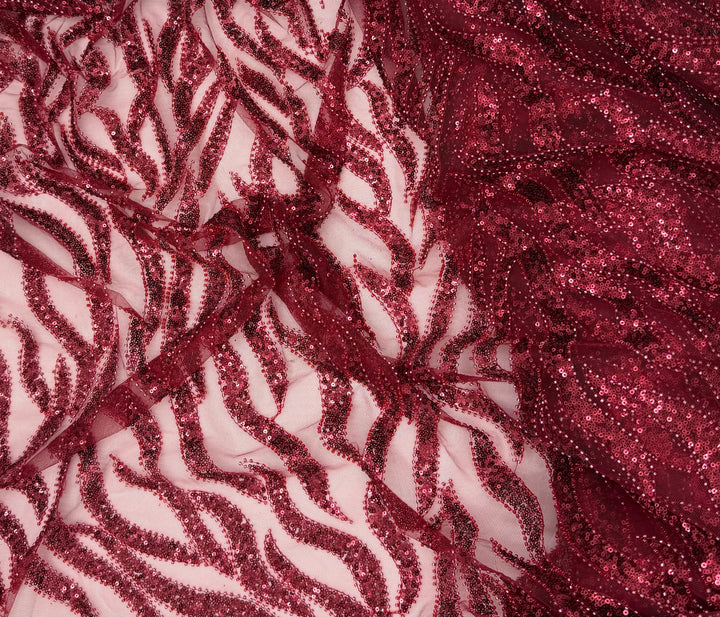 Burgundy Lace | Embroidered Beaded Tulle