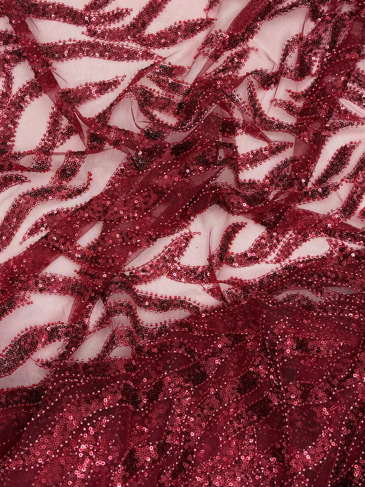 Burgundy Lace | Embroidered Beaded Tulle
