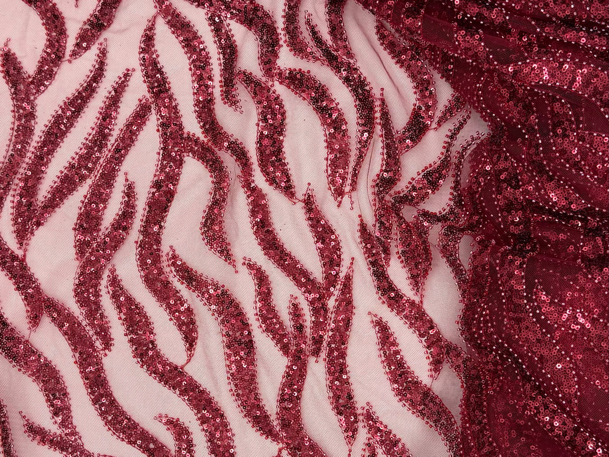 Burgundy Lace | Embroidered Beaded Tulle