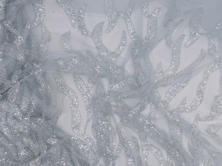 Silver Lace | Embroidered Beaded Tulle