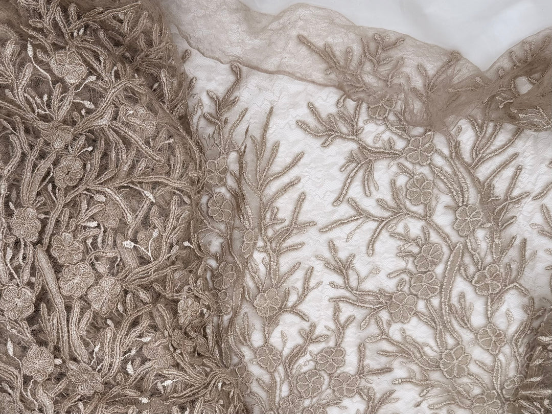 Sandy Beige Lace | Embroidered Tulle