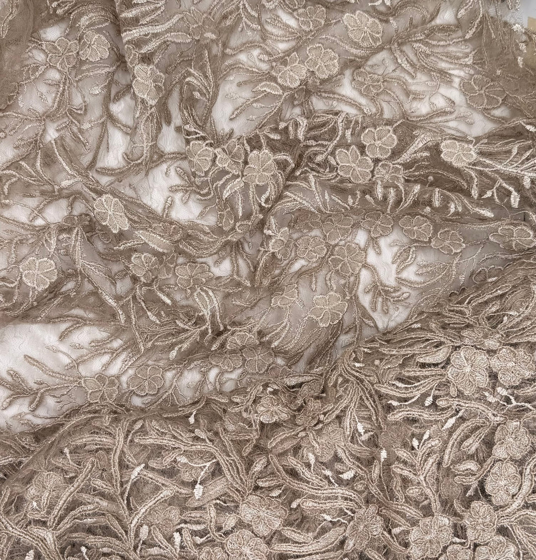 Sandy Beige Lace | Embroidered Tulle