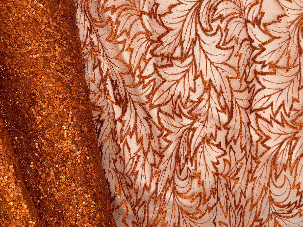 Burnt Orange Floral Lace | Embroidered Beaded Tulle