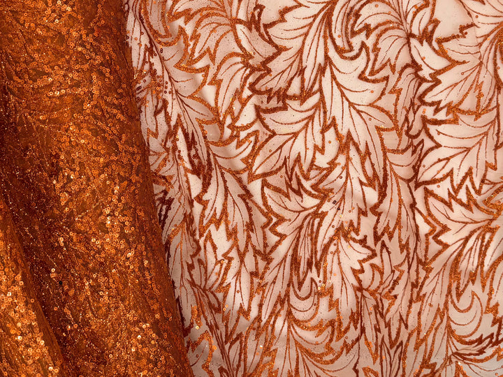 Burnt Orange Floral Lace | Embroidered Beaded Tulle