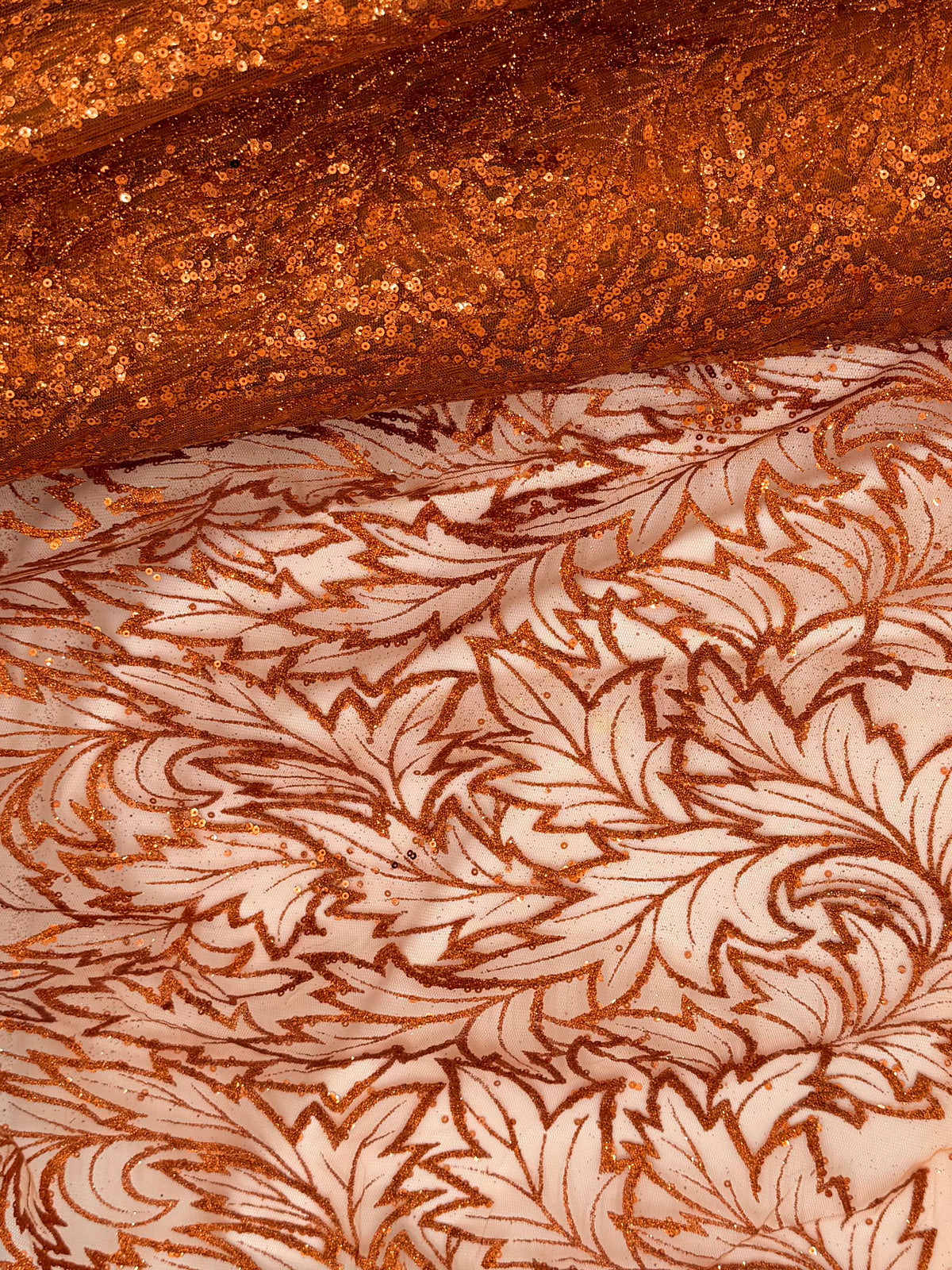 Burnt Orange Floral Lace | Embroidered Beaded Tulle