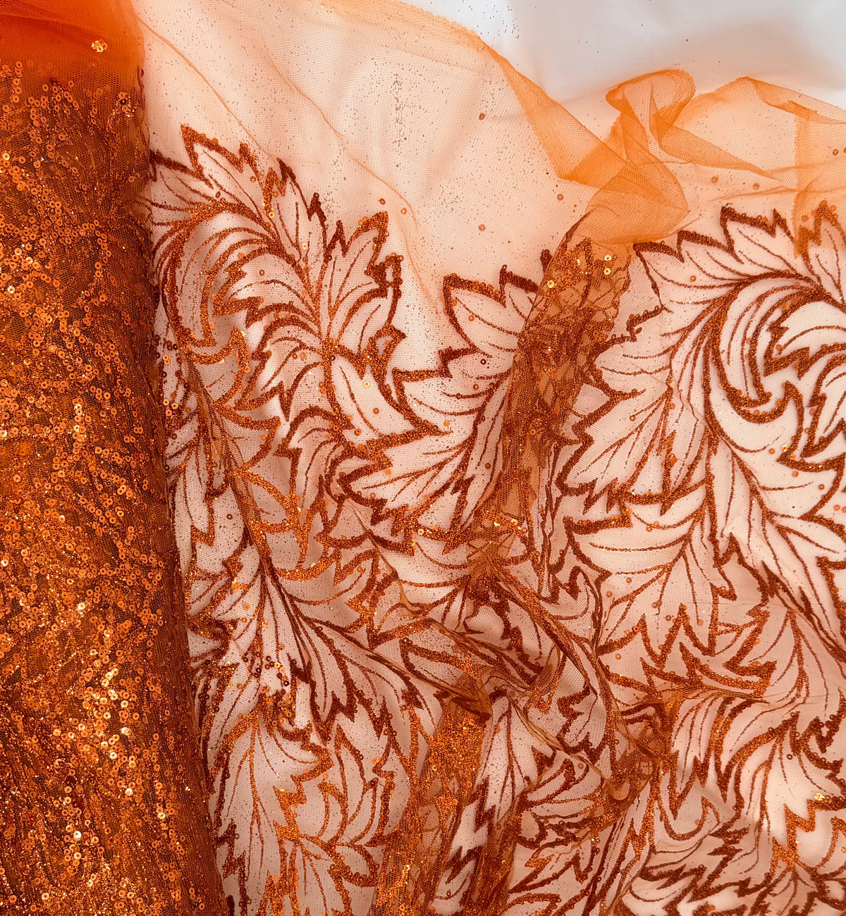 Burnt Orange Floral Lace | Embroidered Beaded Tulle