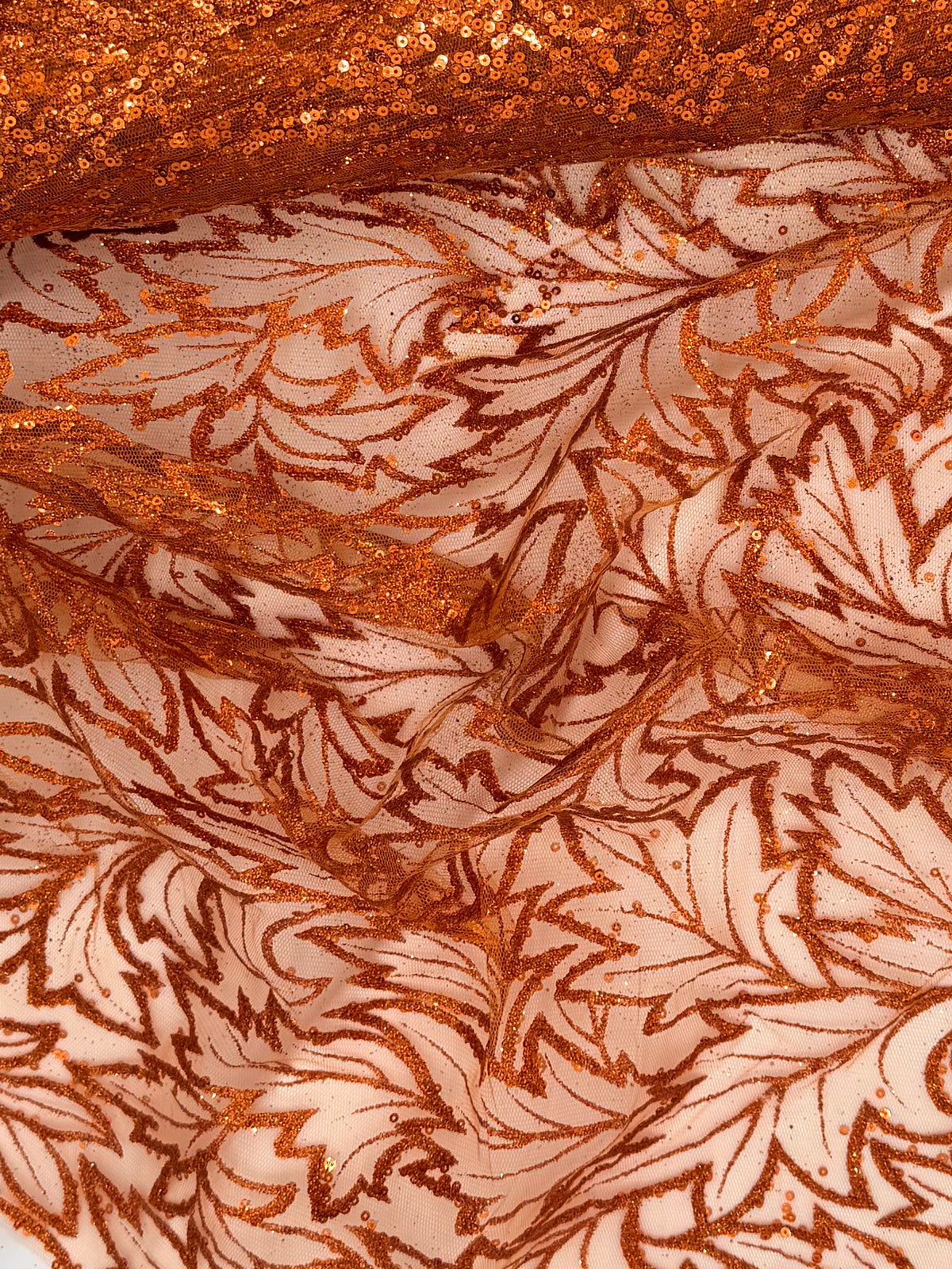 Burnt Orange Floral Lace | Embroidered Beaded Tulle