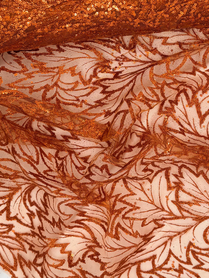 Burnt Orange Floral Lace | Embroidered Beaded Tulle