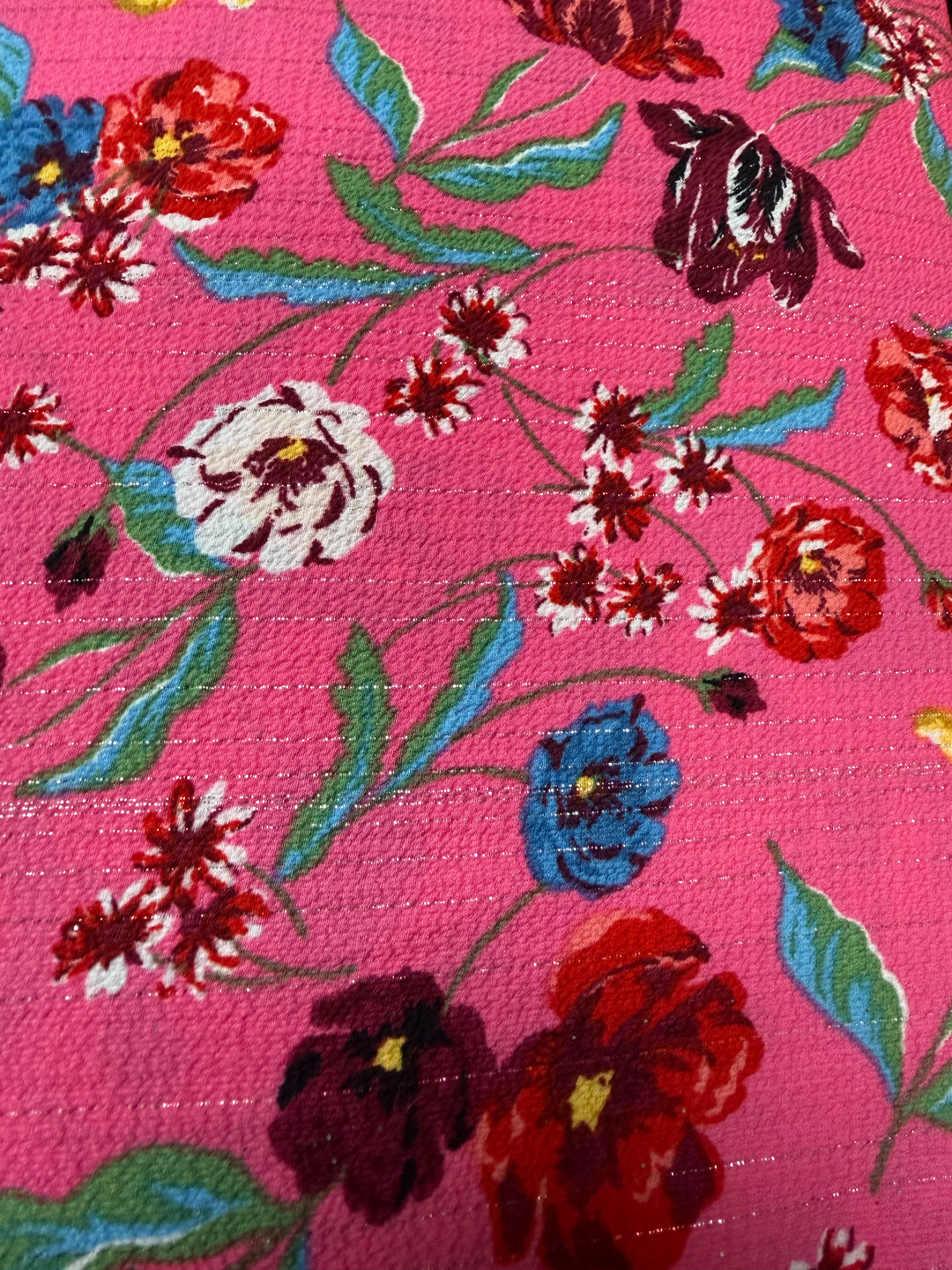 Lurex Crepe in Raspberry Floral | Crepe