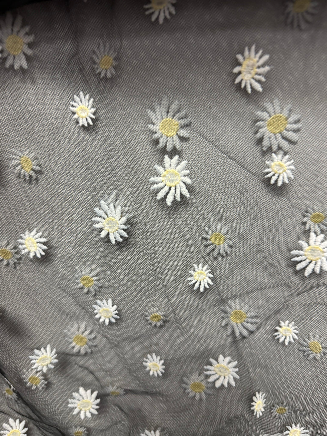 Black embroidered Daisies on Mesh
