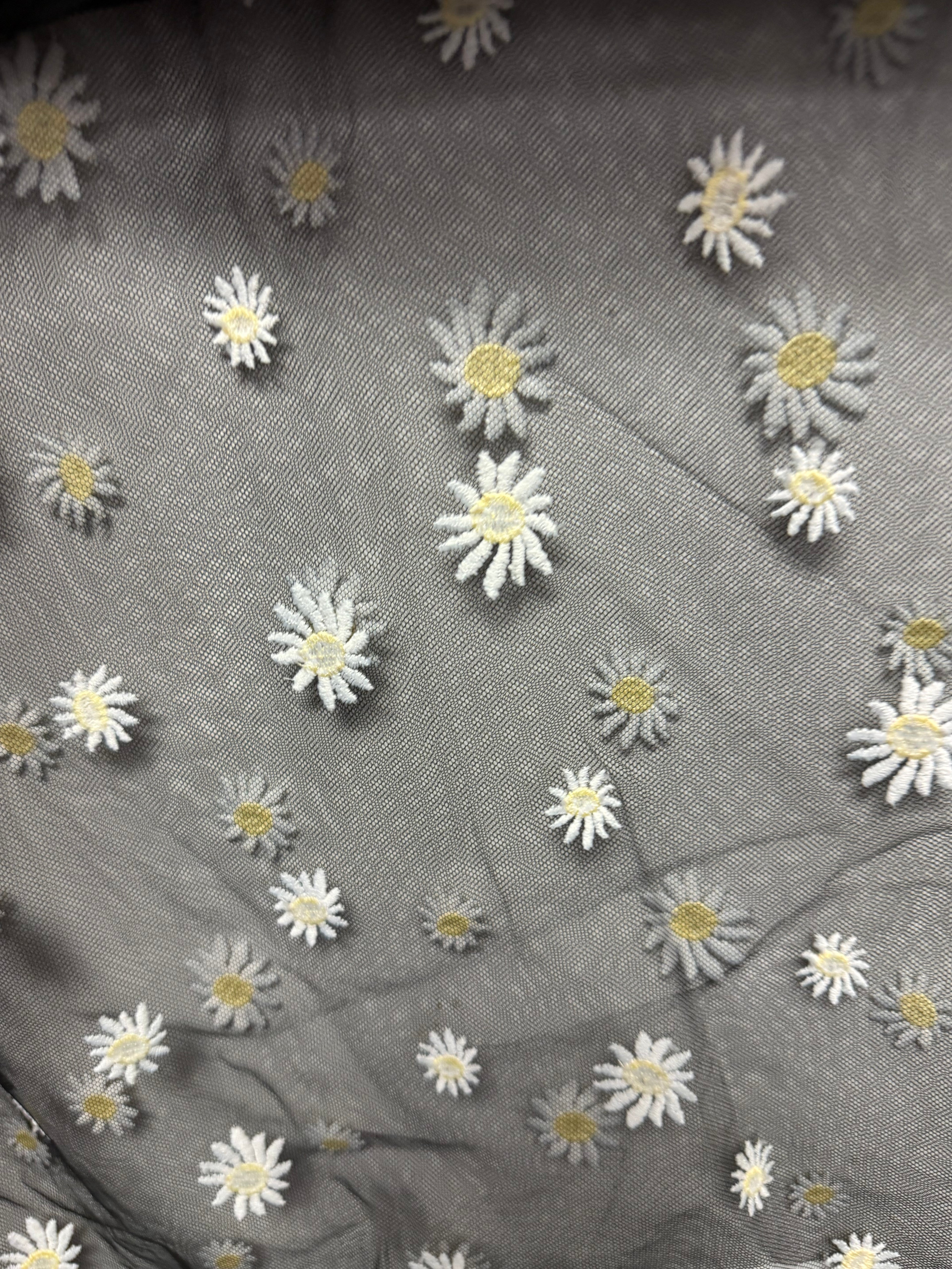Black embroidered Daisies on Mesh