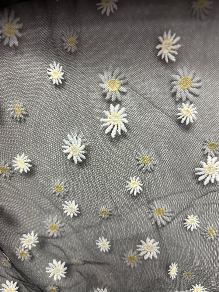 Black embroidered Daisies on Mesh