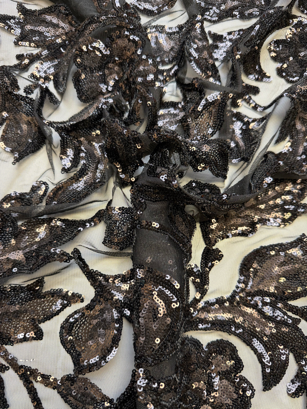 Black Leafy Tulle Mesh | Sequin