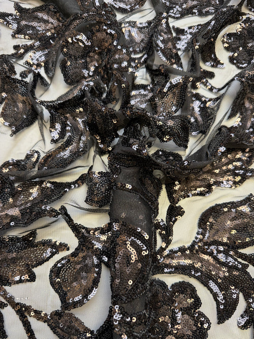 Black Leafy Tulle Mesh | Sequin