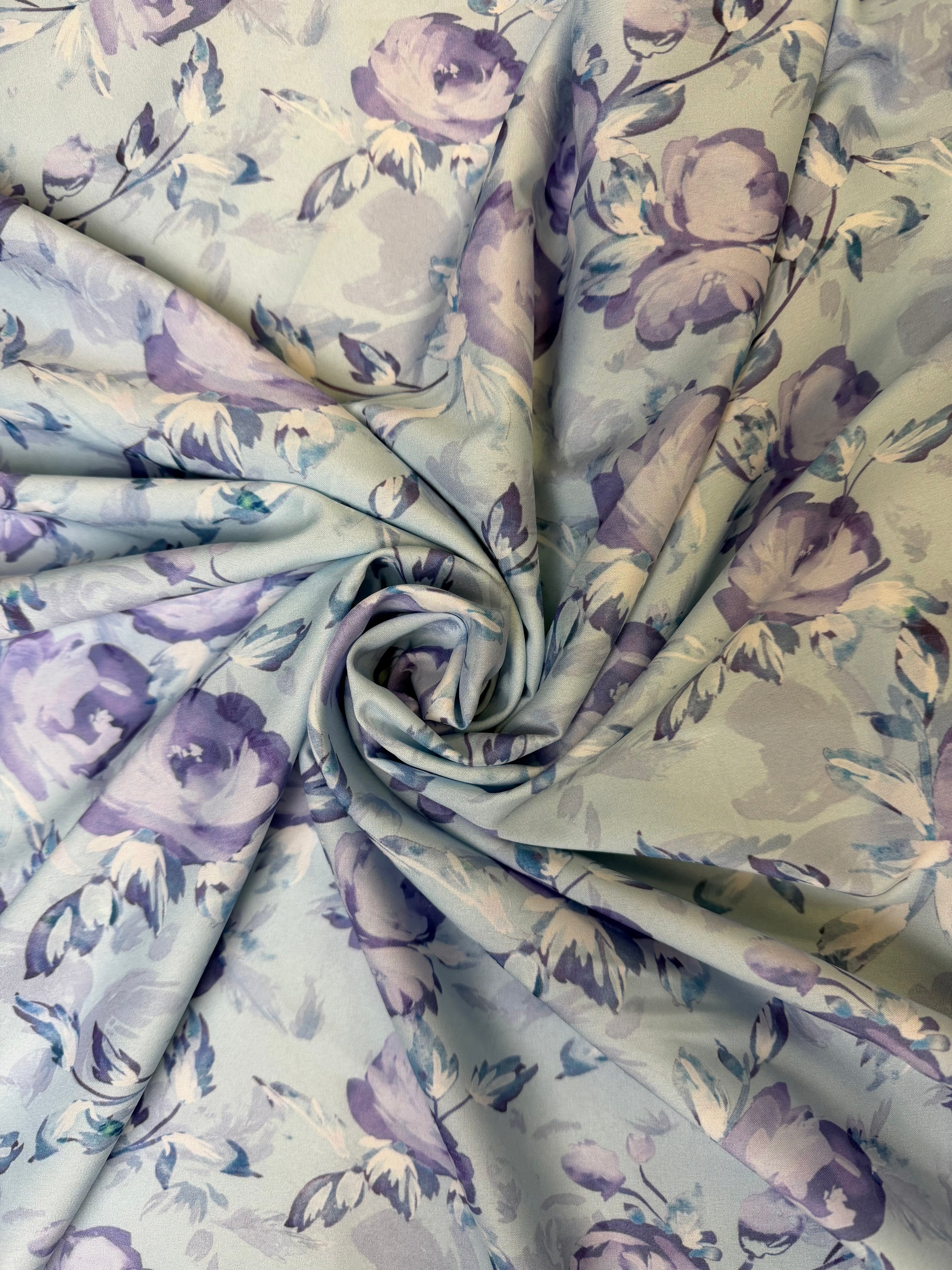 Blue Painterly | Floral Stretch Chiffon | Silky Print