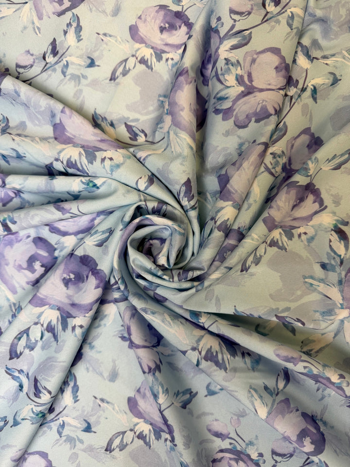 Blue Painterly | Floral Stretch Chiffon | Silky Print