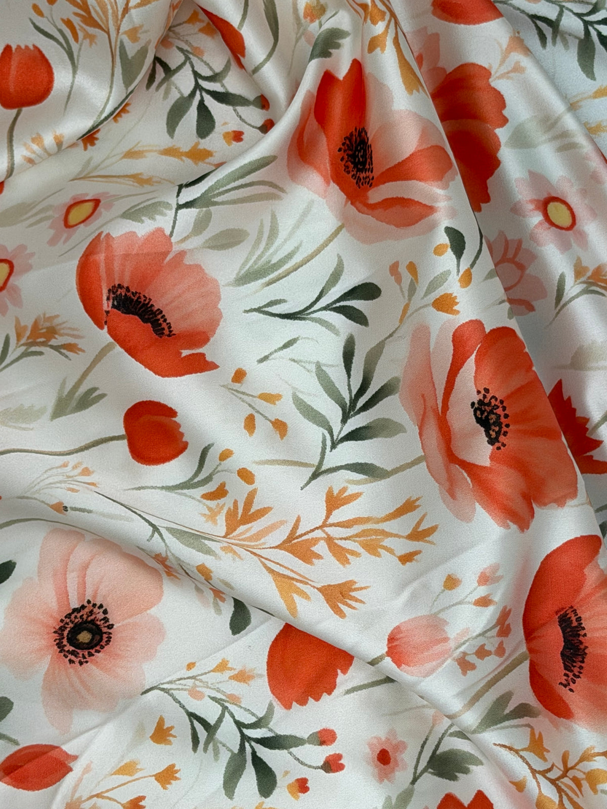 Coral Poppies Charmeuse