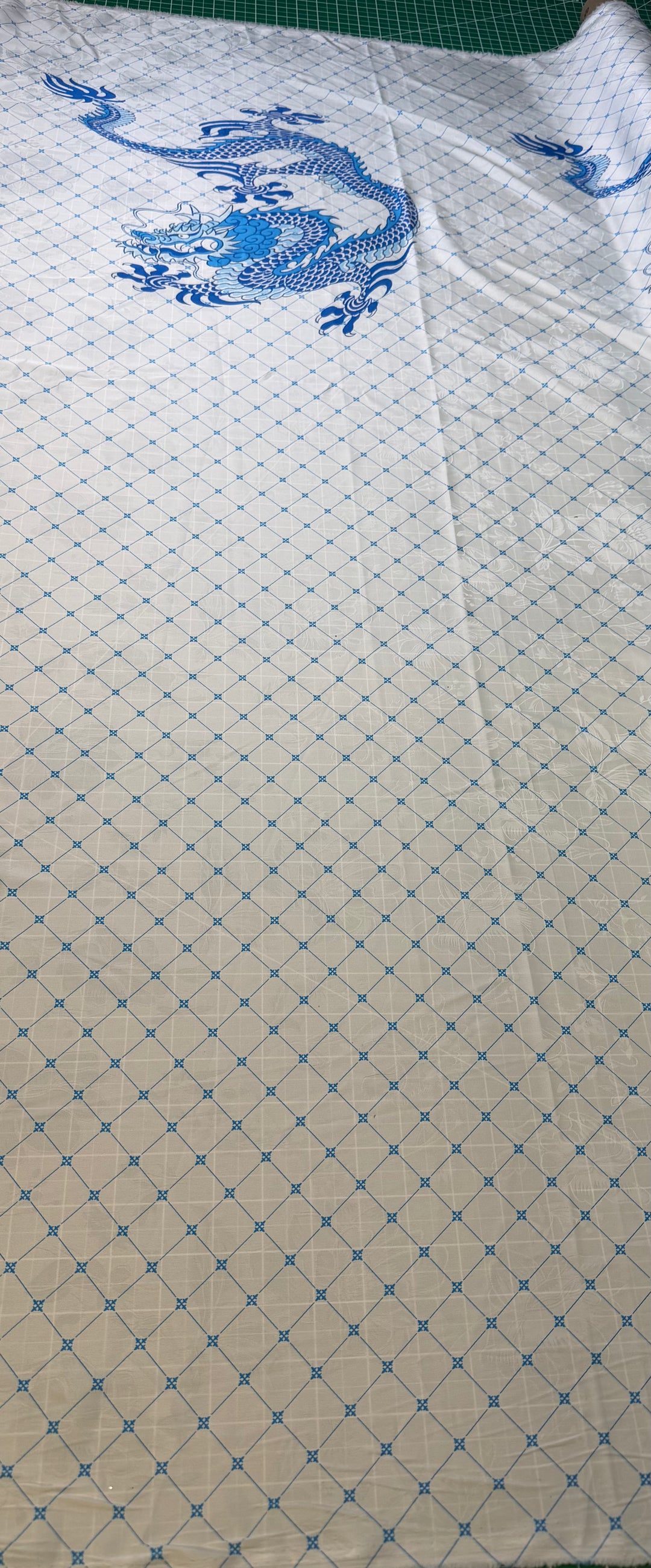 Blue Dragon on White | Viscose Poly Jacquard Blend