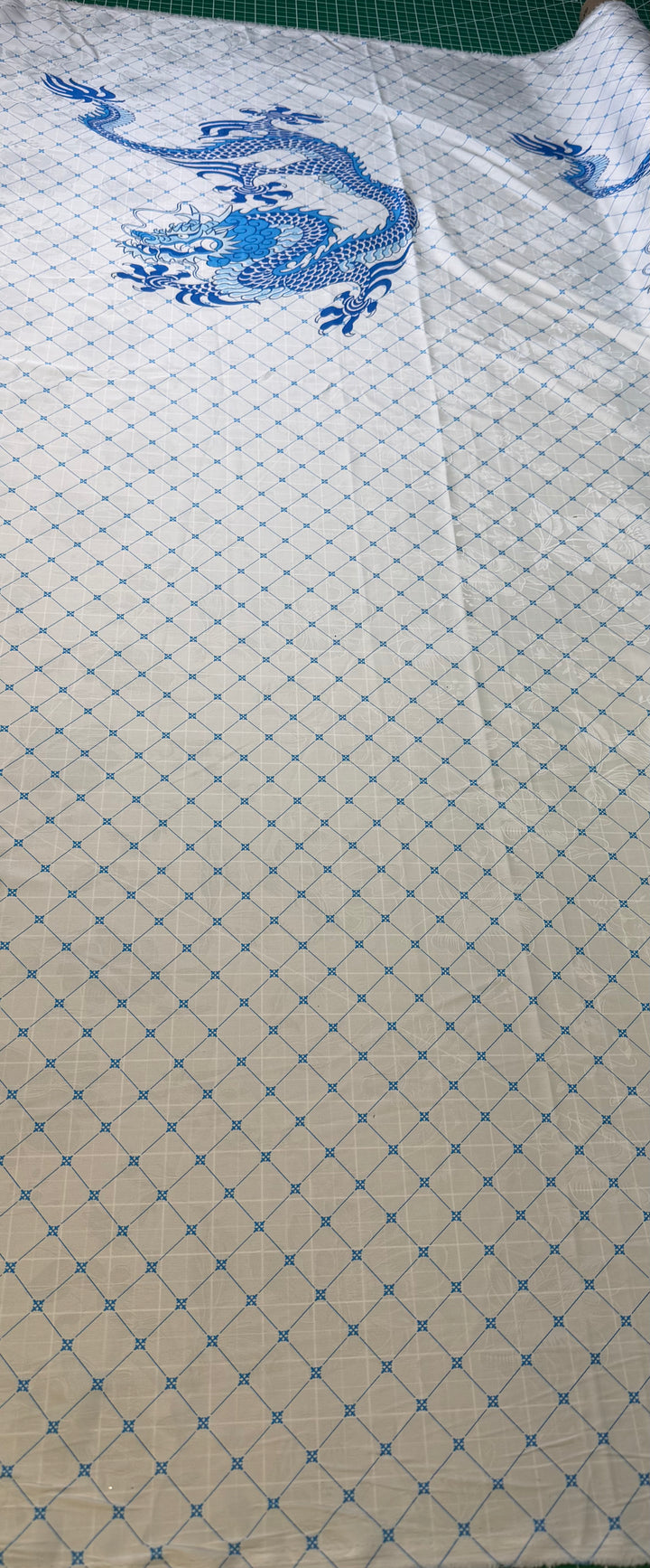 Blue Dragon on White | Viscose Poly Jacquard Blend