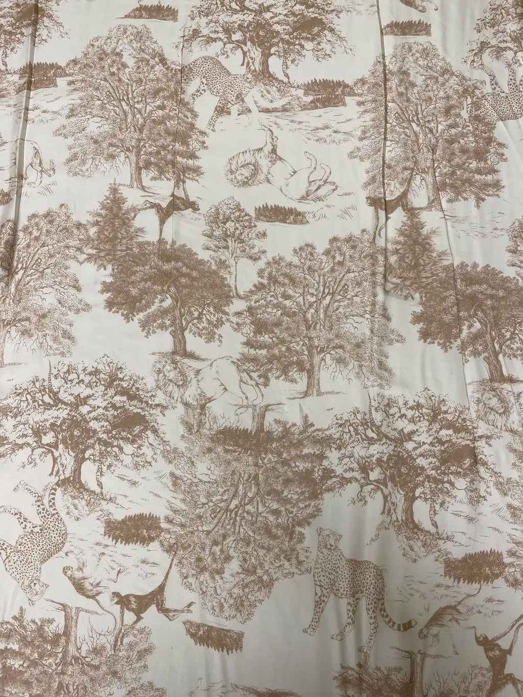 Brown and White Nature Toile Print with Stripe Border | Viscose| | Made in Italy